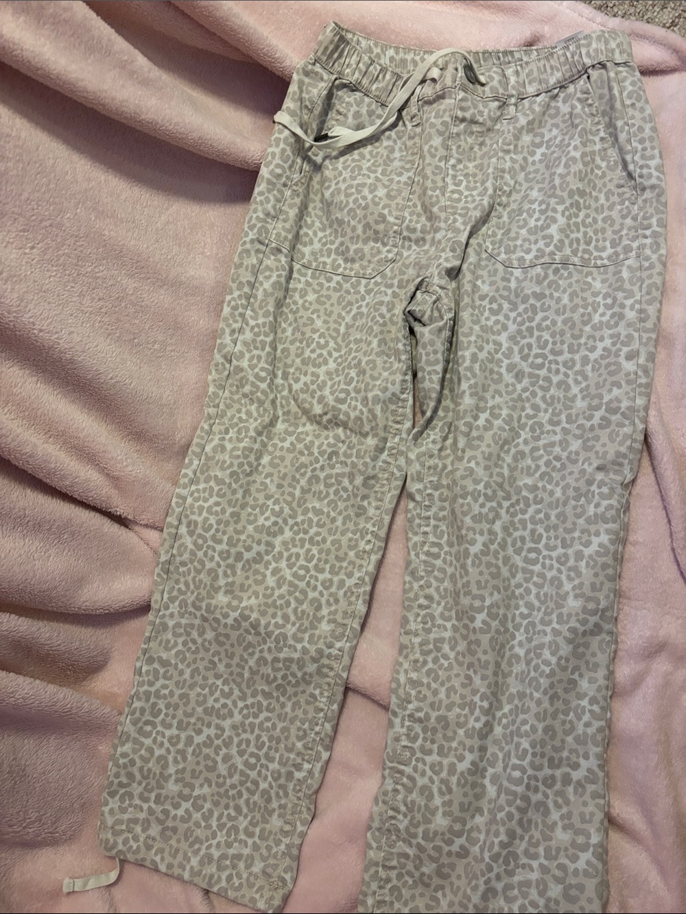 Wide Leg Leopard Print Pants - Light Gray